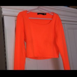 BOOHOO neon orange long sleeve crop top